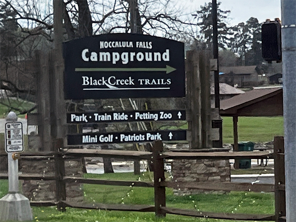 Nocalula Falls Cambground and trails sign