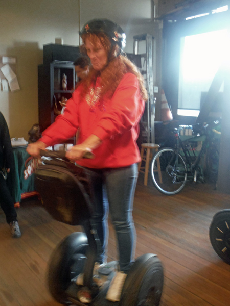 Karen's sister Ilse, on her first Segway