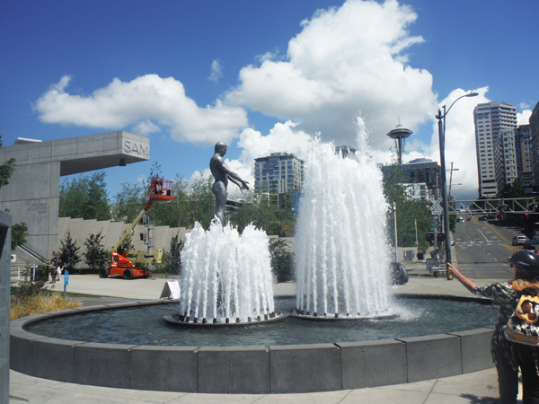 water fountain and statue