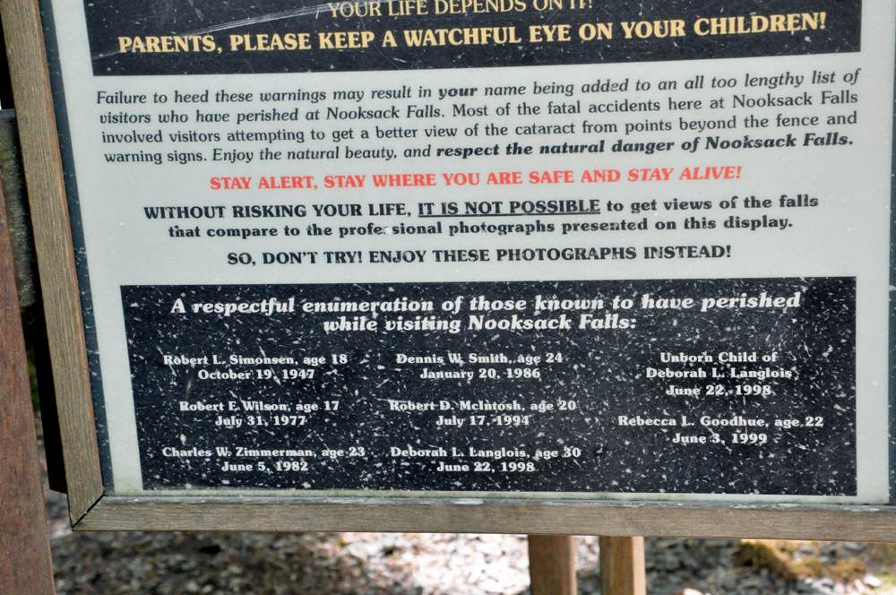 Nooksack Falls at Mount Baker warning