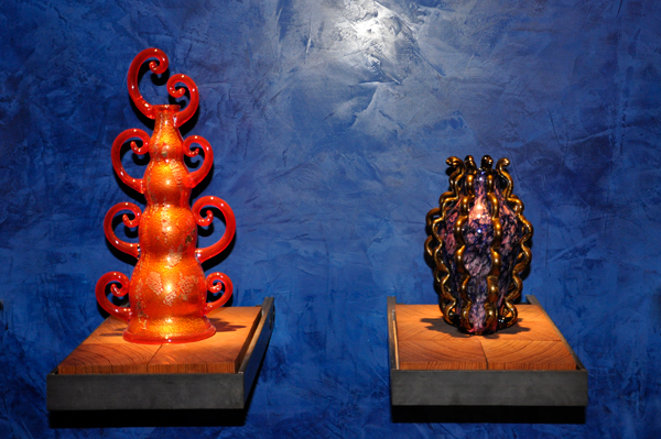 Silvered Gilded Scarlet Piccolo Venetian and Cobalt and Lavender Piccolo Venetian