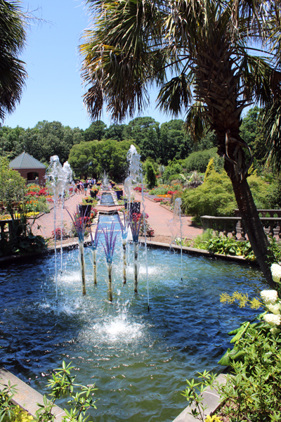water fountain and Blown Glass Garden Art