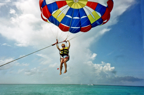 Karen Duquette parasailing in Aruba