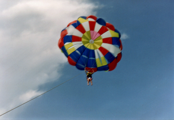 Karen Duquette parasailing in Aruba
