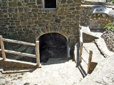 Lee outside the old Grist mill wheel