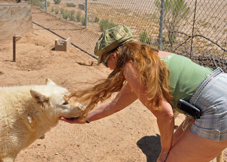 Karen Duquwette and a wolf